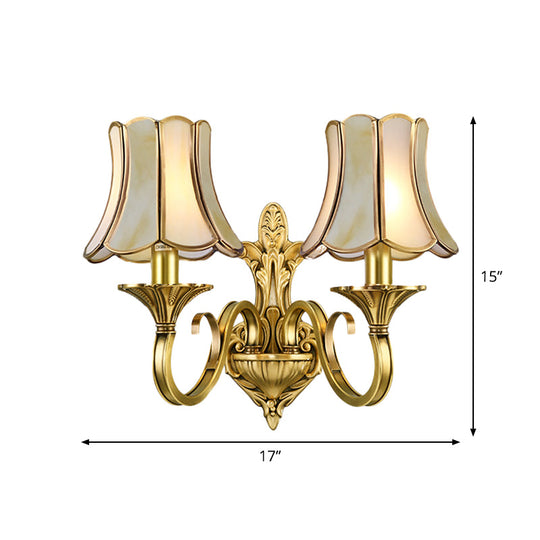 Traditional Polished Brass Flared Wall Sconce With Frosted Glass
