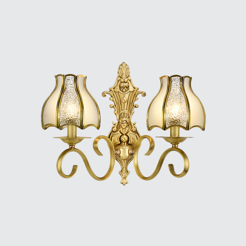 Traditional Polished Brass Flared Wall Sconce With Frosted Glass
