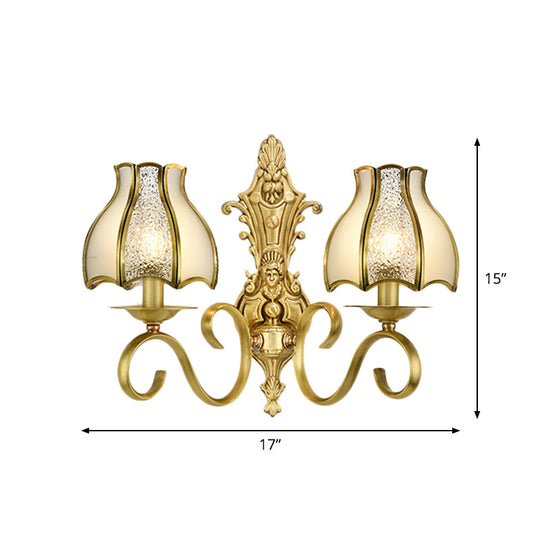 Traditional Polished Brass Flared Wall Sconce With Frosted Glass