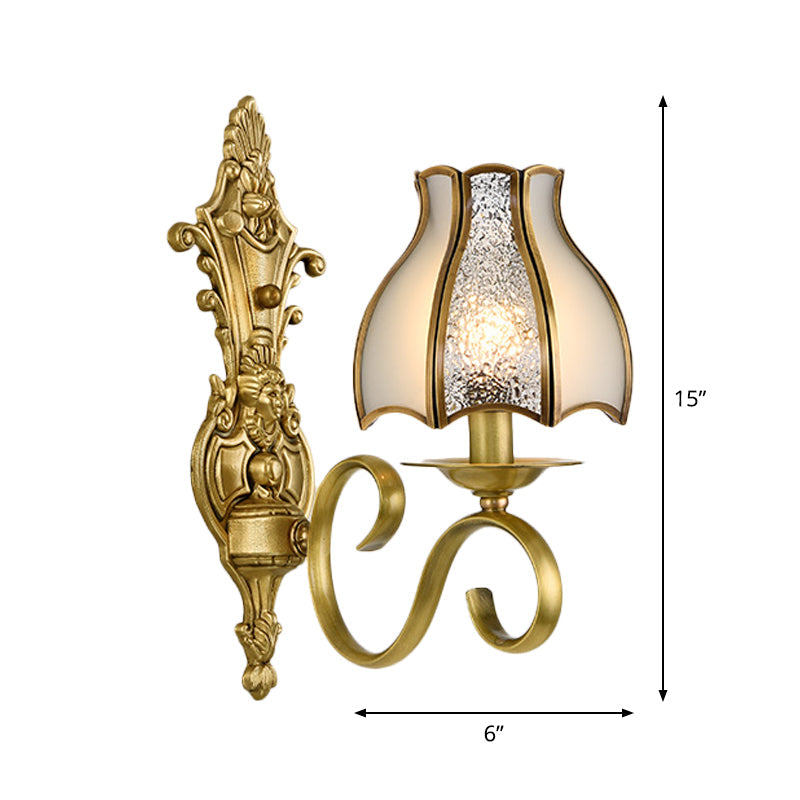 Traditional Polished Brass Flared Wall Sconce With Frosted Glass