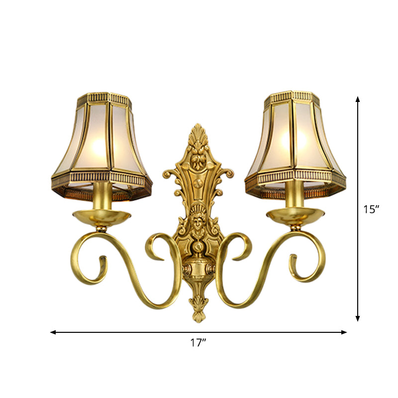 Traditional Polished Brass Flared Wall Sconce With Frosted Glass