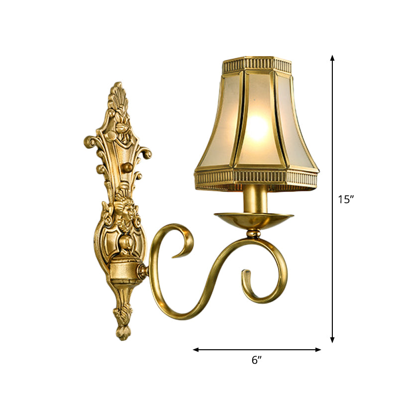 Traditional Polished Brass Flared Wall Sconce With Frosted Glass