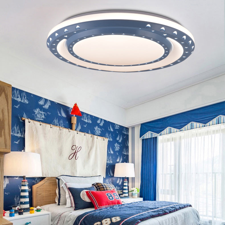 Art Deco Led Flush Mount Ceiling Light For Nursing Room - Acrylic Round Style Blue / 16’ White