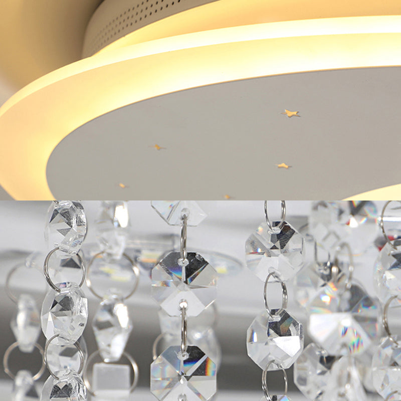 Crystal Deco Led Flushmount Ceiling Light For Kids Bedroom - Modern & White
