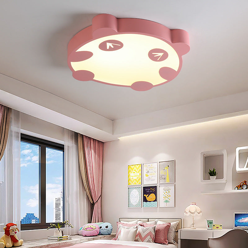 Panda Flush Mount Led Ceiling Lamp For Kindergarten With Acrylic Circle Design Pink / 16