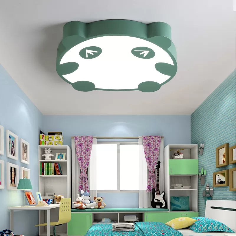 Panda Flush Mount Led Ceiling Lamp For Kindergarten With Acrylic Circle Design Green / 16