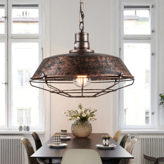 Single Pendant Light Kit With Tapered Cage In Black/Rust - Available 3 Sizes (10’/14’/18’)
