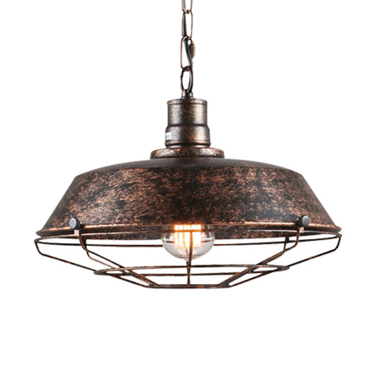 Single Pendant Light Kit With Tapered Cage In Black/Rust - Available 3 Sizes (10’/14’/18’)