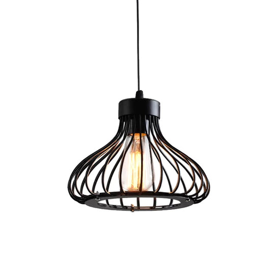 Rustic 1-Light Iron Ceiling Pendant Lamp In Black - Cone/Oval/Globe Suspended Lighting For Dining