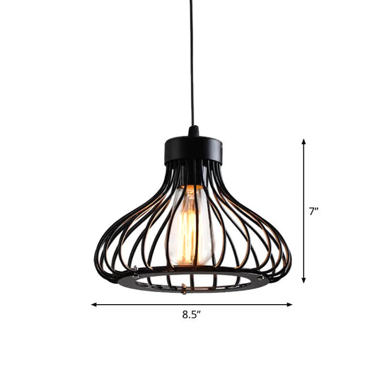 Rustic 1-Light Iron Ceiling Pendant Lamp In Black - Cone/Oval/Globe Suspended Lighting For Dining