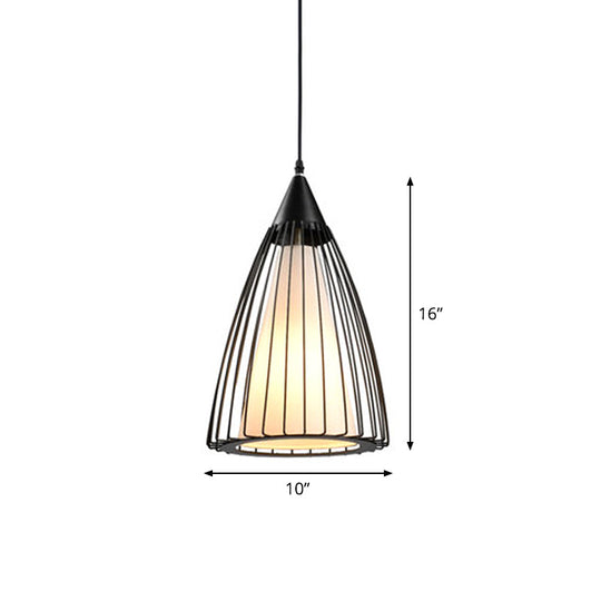 Rustic 1-Light Iron Ceiling Pendant Lamp In Black - Cone/Oval/Globe Suspended Lighting For Dining