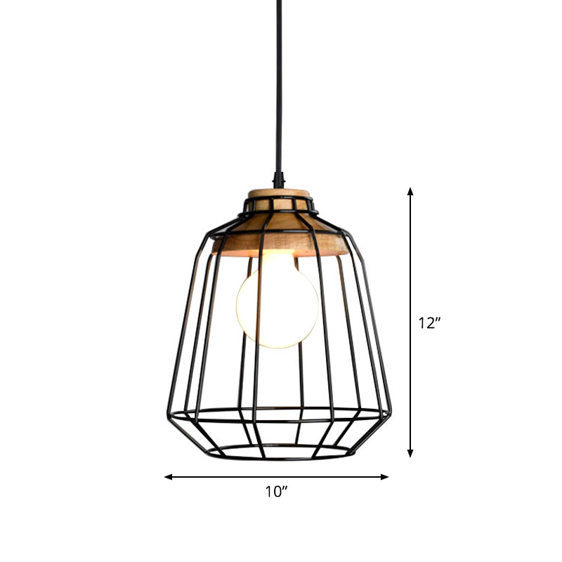 Rustic 1-Light Iron Ceiling Pendant Lamp In Black - Cone/Oval/Globe Suspended Lighting For Dining