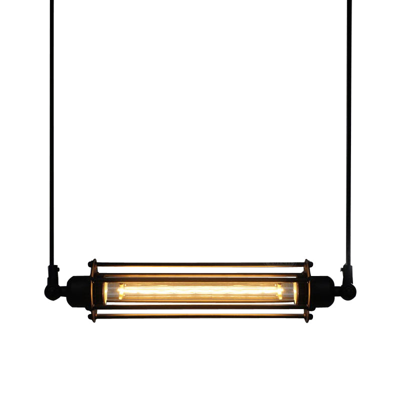 Industrial Iron 1-Light Black Pendant - Tube Kitchen Bar Suspension Light Fixture