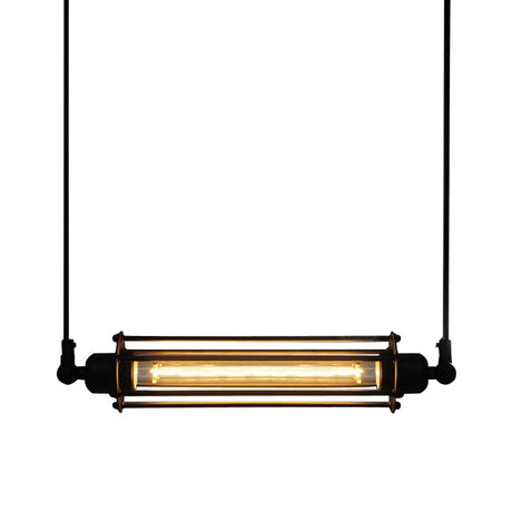 Industrial Iron 1-Light Black Pendant - Tube Kitchen Bar Suspension Light Fixture