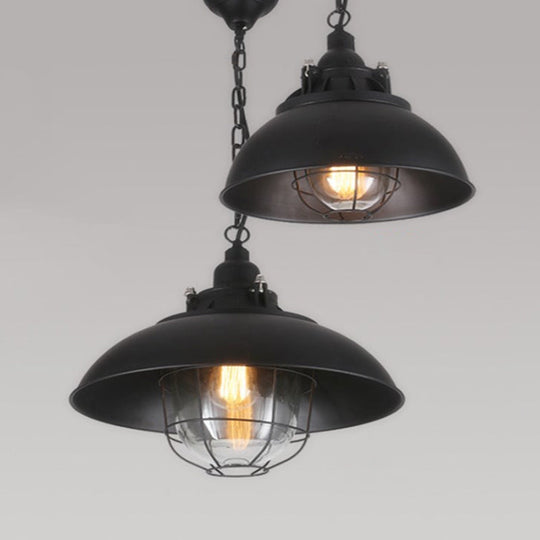Rustic 1-Light Bistro Hanging Lamp - 12’/16’ Metal Pendant Lighting With Wire Cage And Clear
