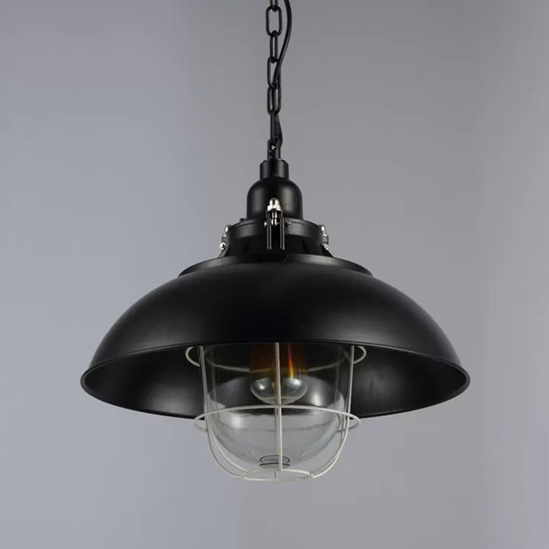 Rustic 1-Light Bistro Hanging Lamp - 12’/16’ Metal Pendant Lighting With Wire Cage And Clear
