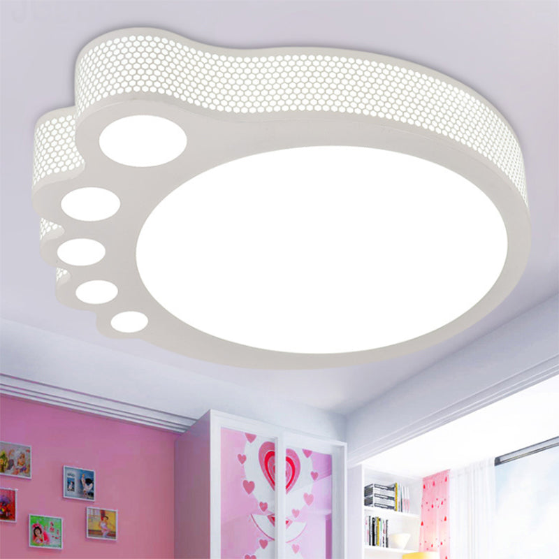 Kid’s Cartoon Ceiling Light - White Acrylic Flush Mount Foot Shaped Design / 12’