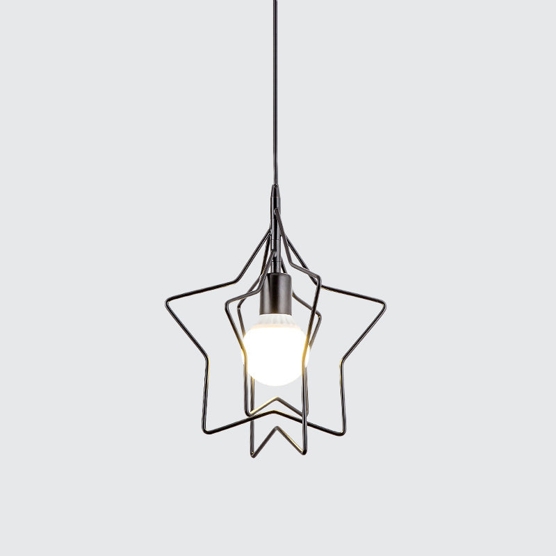 Metal Hanging Lamp: Round/Star Loft Style Ceiling Pendant Light In Black