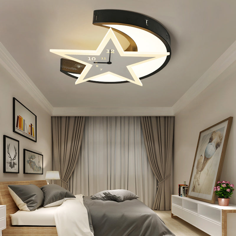 Kids Bedroom Flushmount Ceiling Lamp With Star And Moon Cartoon Leds White / 18 Warm