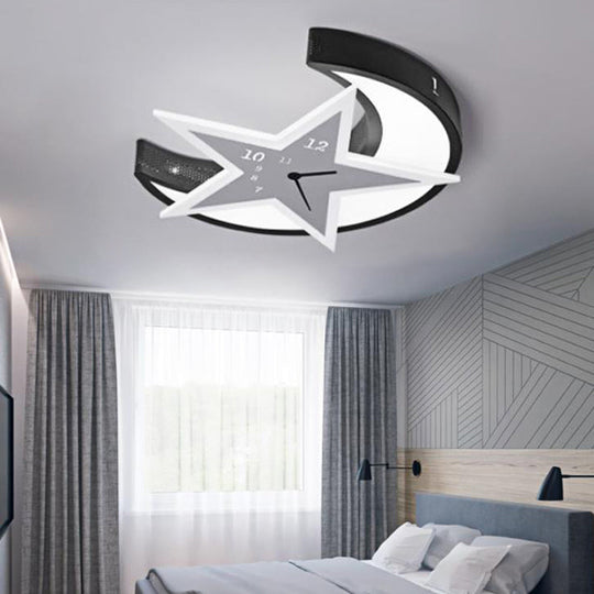 Kids Bedroom Flushmount Ceiling Lamp With Star And Moon Cartoon Leds White / 18