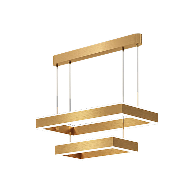 Postmodern Acrylic Gold Finish Led Chandelier - 2/3 Tiers Square/Rectangle Pendant Light For Living