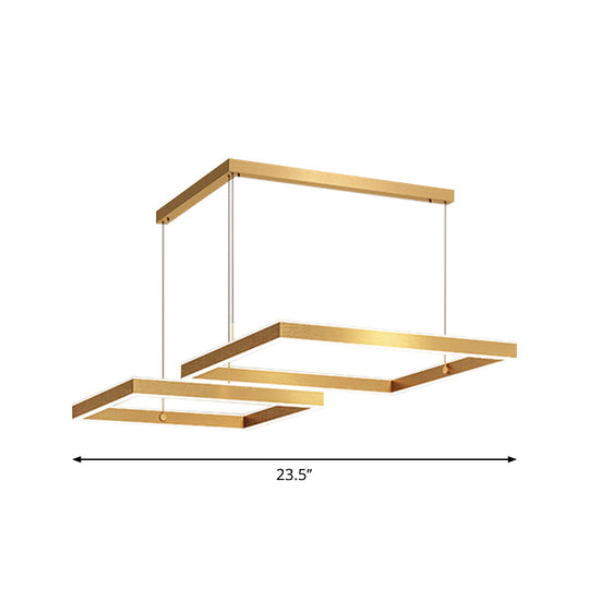 Postmodern Acrylic Gold Finish Led Chandelier - 2/3 Tiers Square/Rectangle Pendant Light For Living