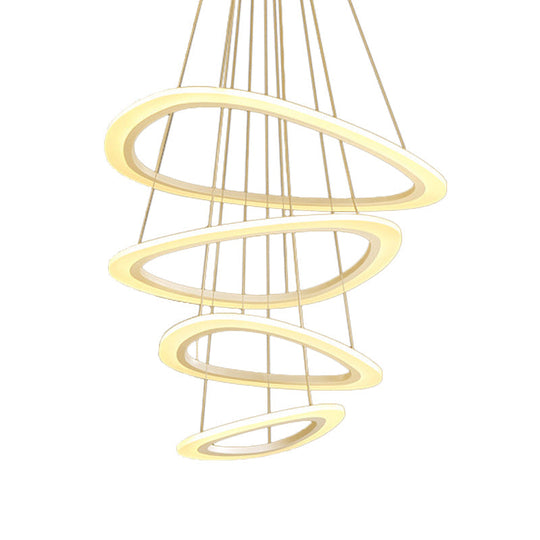 Modern White Teardrop Chandelier With Led Acrylic Lighting - 4/5 Tiers Warm/White Light