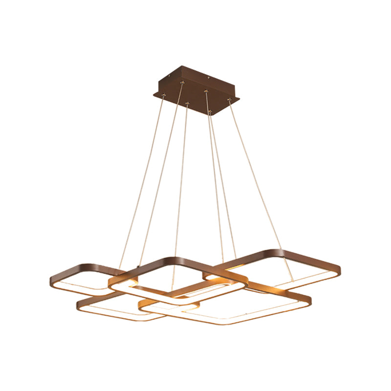 Sleek Brown 4/5 Tiered Led Chandelier With Acrylic Square Design In Warm/White Light