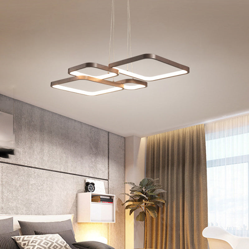 Sleek Brown 4/5 Tiered Led Chandelier With Acrylic Square Design In Warm/White Light