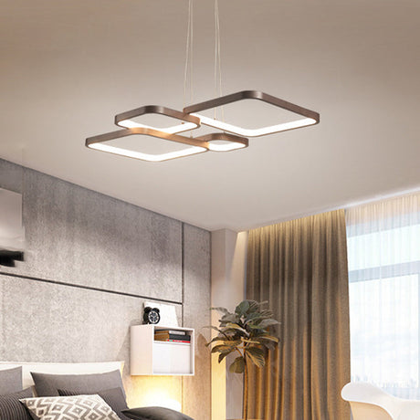 Sleek Brown 4/5 Tiered Led Chandelier With Acrylic Square Design In Warm/White Light