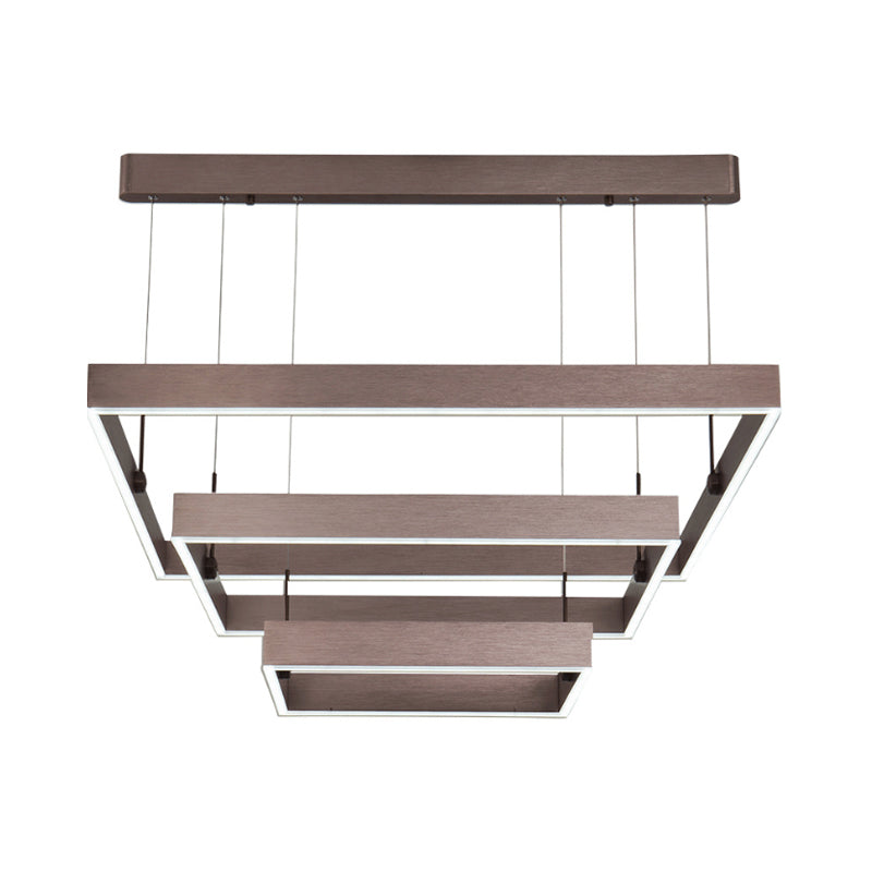 Modernist Led Office Ceiling Chandelier - Layered Square Design Coffee Finish Warm/White Light