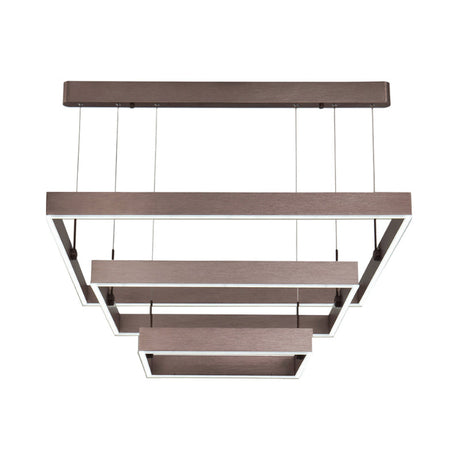 Modernist Led Office Ceiling Chandelier - Layered Square Design Aluminum 3-Light Coffee Finish