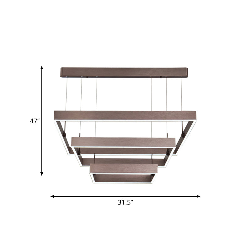 Modernist Led Office Ceiling Chandelier - Layered Square Design Coffee Finish Warm/White Light