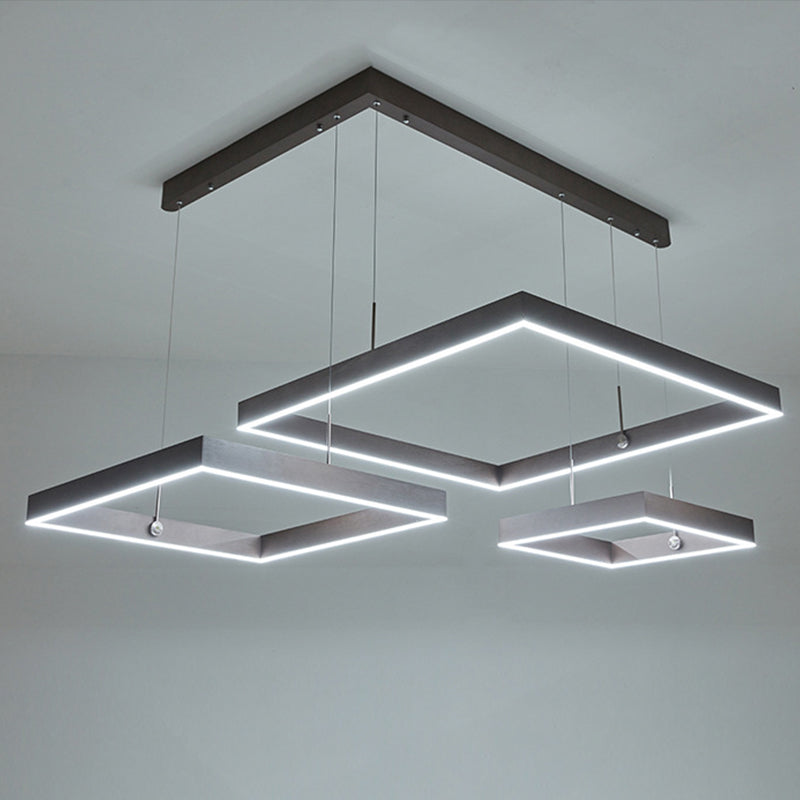 Minimalist Gold/Coffee 3-Head Led Pendant Light With Square Acrylic Shade - Warm/White For Living
