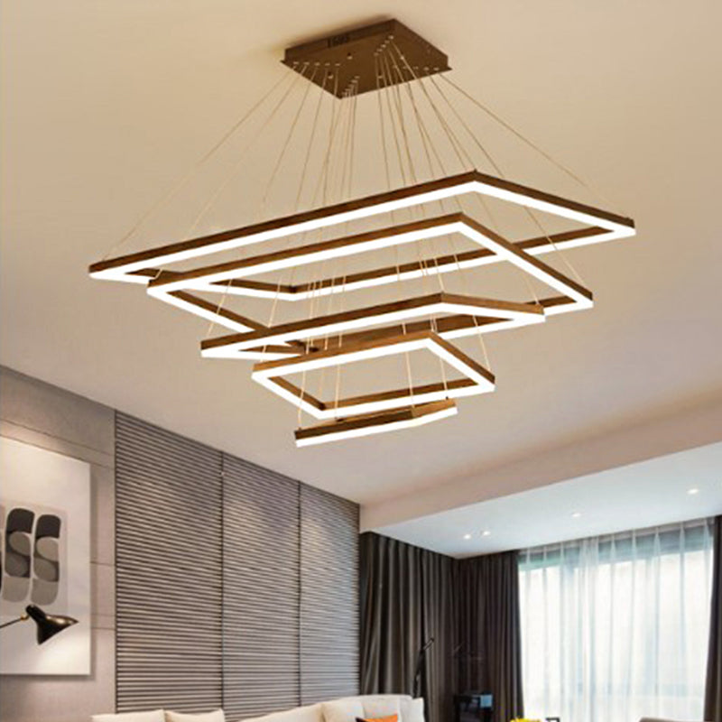 Contemporary Rectangular Acrylic Coffee Led Chandelier - 3/4/5 Tiers Hanging Pendant Lamp