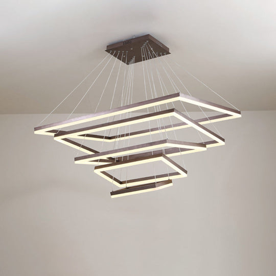 Contemporary Rectangular Acrylic Coffee Led Chandelier - 3/4/5 Tiers Hanging Pendant Lamp