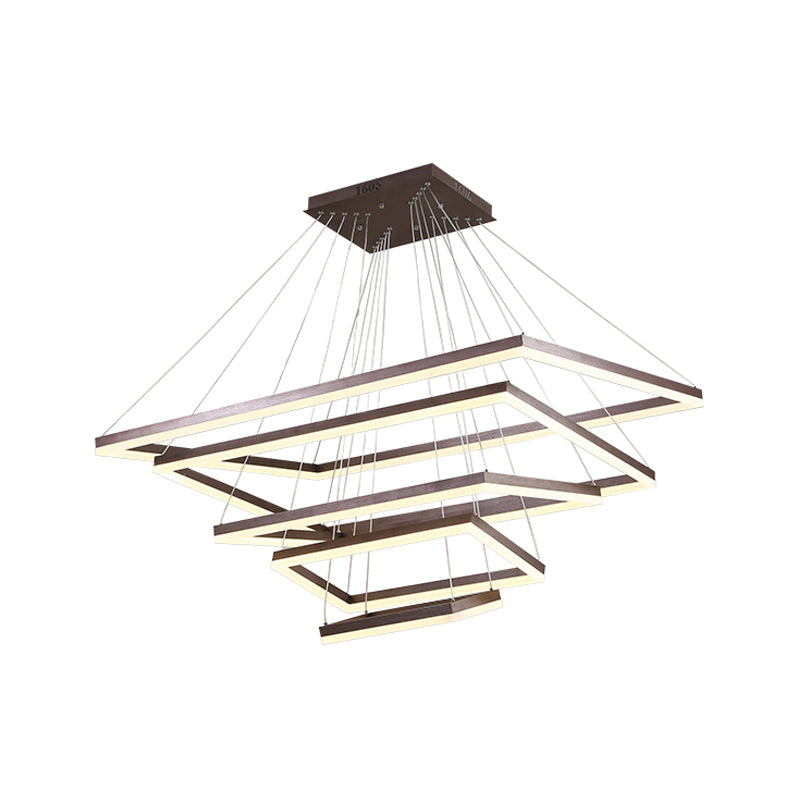Contemporary Rectangular Acrylic Coffee Led Chandelier - 3/4/5 Tiers Hanging Pendant Lamp