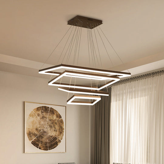 Contemporary Rectangular Acrylic Coffee Led Chandelier - 3/4/5 Tiers Hanging Pendant Lamp