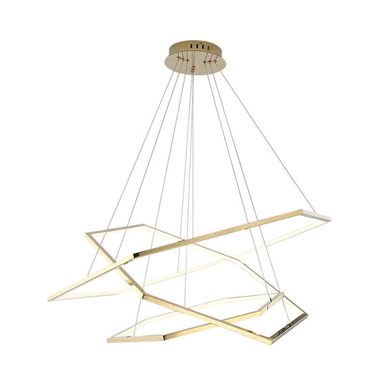 Modern Hexagonal Led Chandelier: Stainless Steel 3 Lights Warm/White Light In Gold