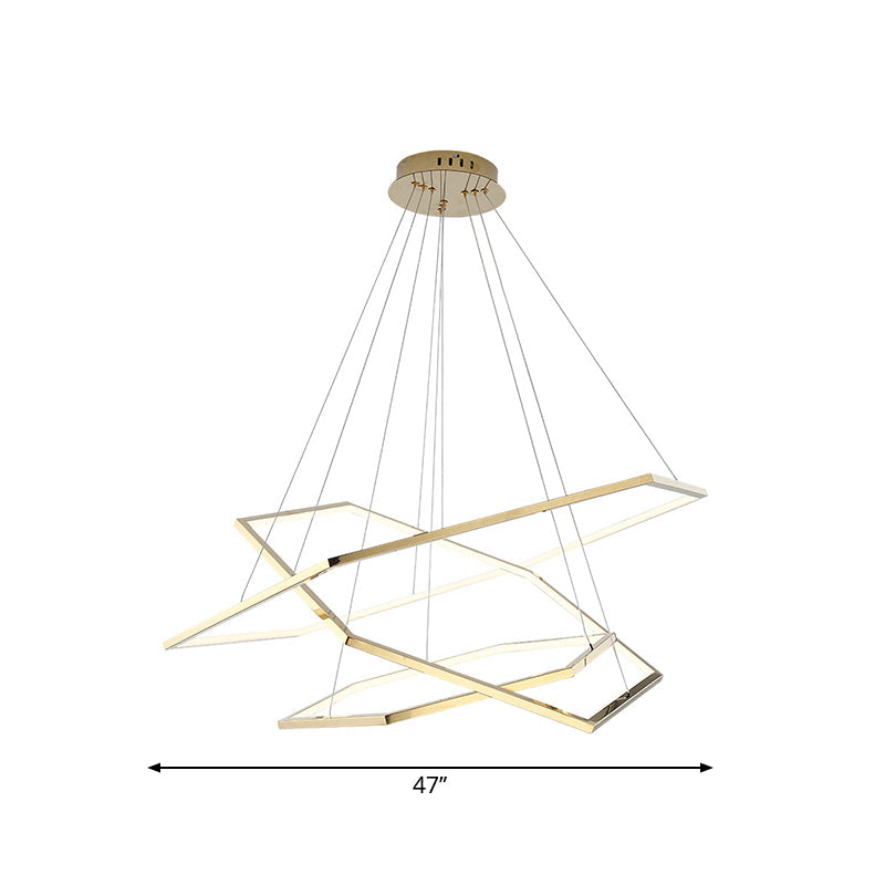 Modern Hexagonal Led Chandelier: Stainless Steel 3 Lights Warm/White Light In Gold