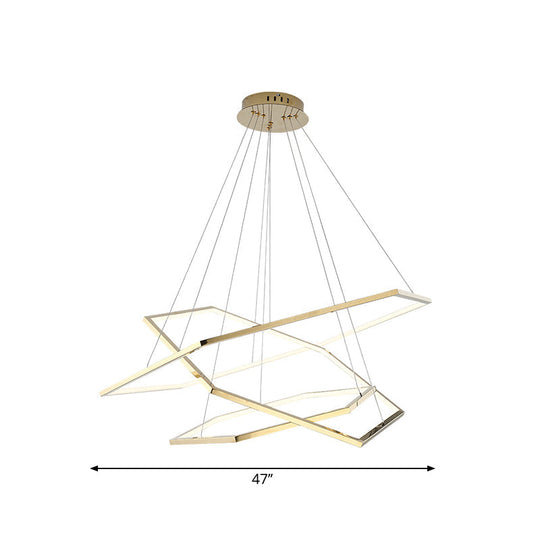 Modern Hexagonal Led Chandelier: Stainless Steel 3 Lights Warm/White Light In Gold
