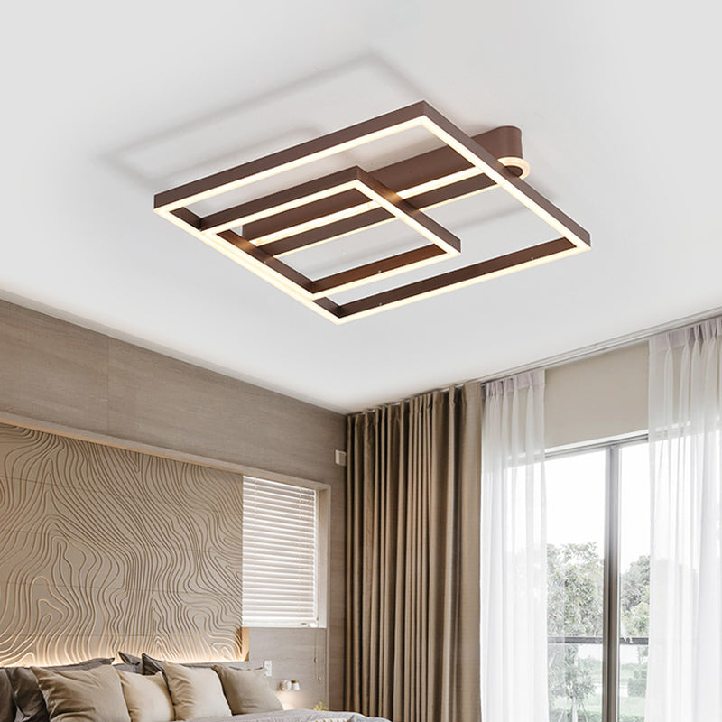 Square Acrylic Led Flushmount Light In Gold/Coffee Finish For Bedroom Ceiling