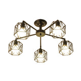 Iron Wire Cage Ceiling Chandelier - Rotating Pendant Lamp In Black For Bedroom 4/6/8-Light Option