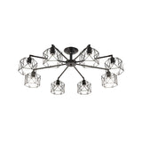 Iron Wire Cage Ceiling Chandelier - Rotating Pendant Lamp In Black For Bedroom 4/6/8-Light Option