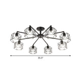 Iron Wire Cage Ceiling Chandelier - Rotating Pendant Lamp In Black For Bedroom 4/6/8-Light Option