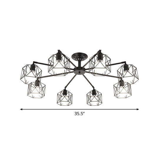 Iron Wire Cage Ceiling Chandelier - Rotating Pendant Lamp In Black For Bedroom 4/6/8-Light Option