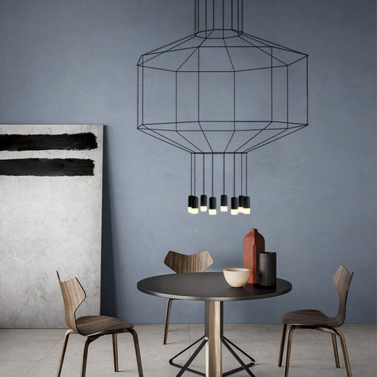 Industrial Black Hexagonal/Long Column Pendant Light - Modern 3D Structure With 4/6/8 Heads Ideal