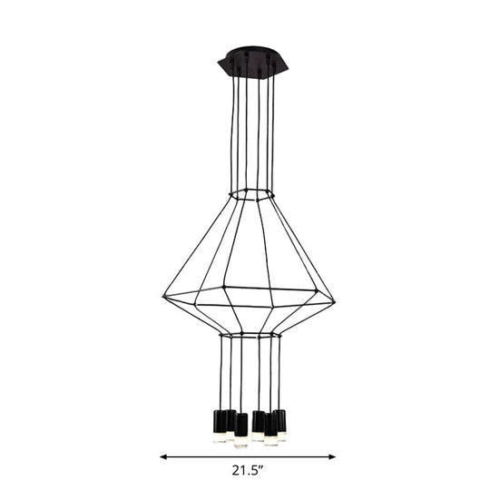 Industrial Black Hexagonal/Long Column Pendant Light - Modern 3D Structure With 4/6/8 Heads Ideal