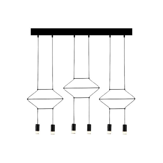 Industrial Black Hexagonal/Long Column Pendant Light - Modern 3D Structure With 4/6/8 Heads Ideal