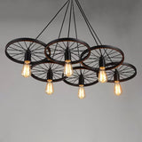 Rustic Iron Black Wheel Chandelier Ceiling Light - 3/6 Bulbs Living Room